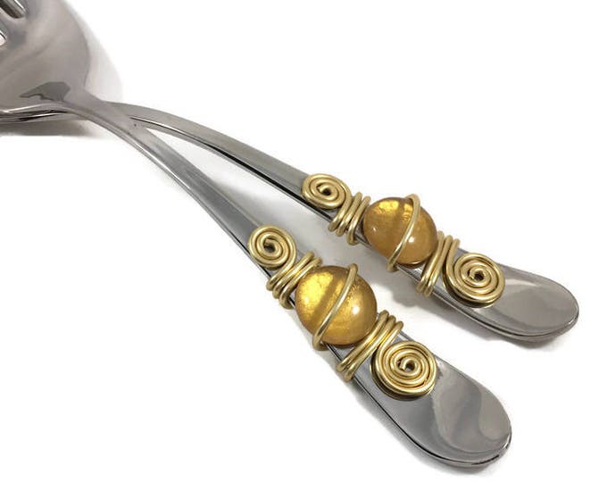 Beaded Salad Serving Set, Salad Utensils, Kitchen Utensil, Wire Wrapped