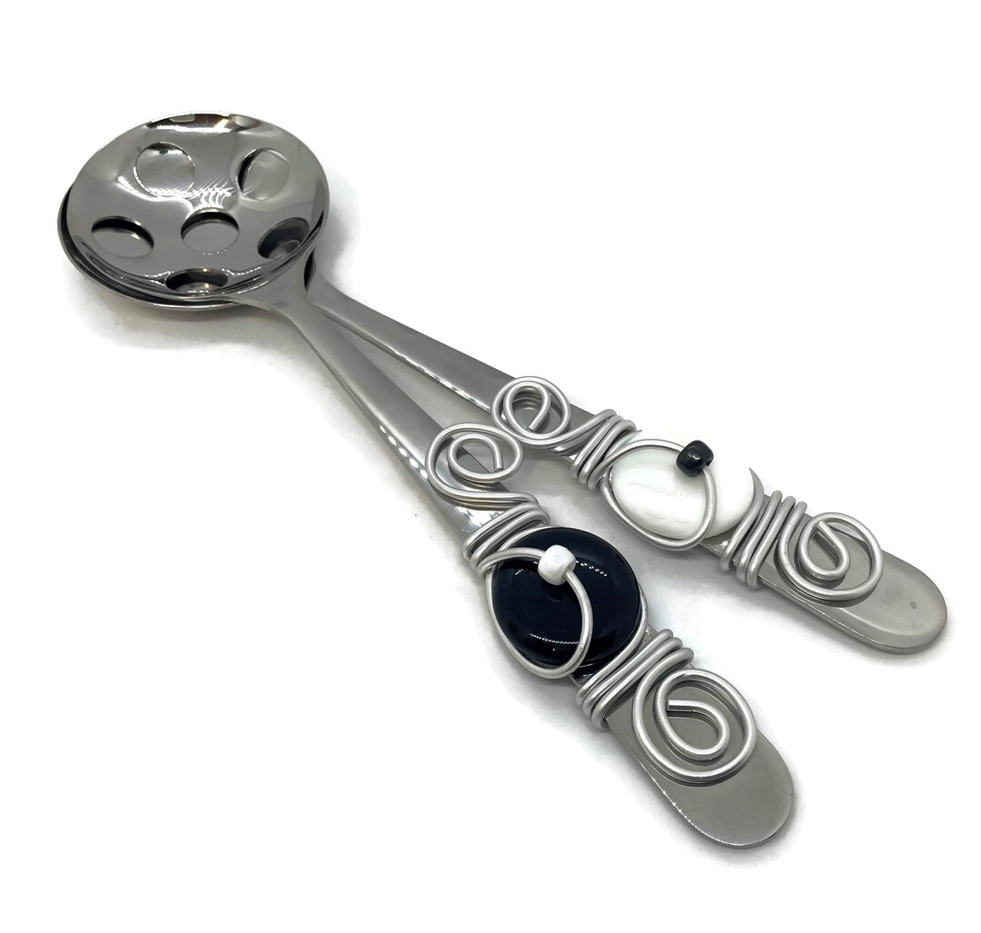 Salad Server Set Beaded, Salad Spoons, Beaded Utensil, Wire Wrapped