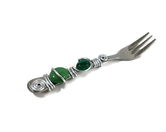 Wire Wrapped Cocktail/Appetizer Fork with 2 Cabochon Marbles