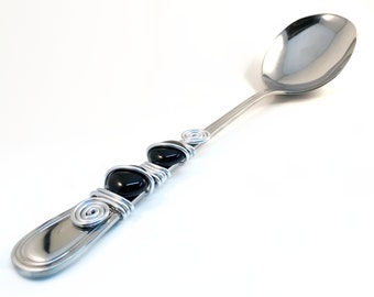 Beaded serving spoon, large spoon, wire wrapped serving spoon, hostess gift, housewarming gift, beaded serving utensil