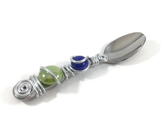 Small Dip Spoon, Condiment Spoon, Wire Wrapped Spoon, Beaded Utensil, Wire Wrapped Utensil, Jam Spoon, Decorative Spoon