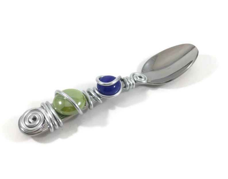 Small Dip Spoon Jam Spoon Decorative Spoon Wire Wrapped Utensil Wire Wrapped Spoon Condiment Spoon Beaded Utensil