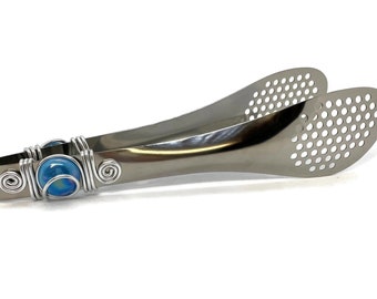 Handmade Beaded Large Serving Tongs: Stainless Steel Salad Utensil