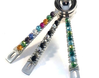 Beaded Coffee Scoop: Stainless Steel, Wire Wrapped Crystal - 1 Tbsp