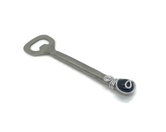Wire Wrapped Bottle Opener: Hammered Stainless Steel Bar Tool
