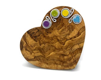 Olive Wood Heart Cheese Board with Mosaic Tiles