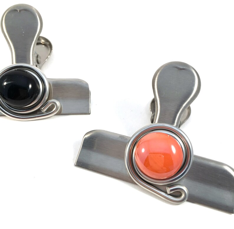 Beaded Stainless Steel Bag Clip: Kitchen Gadget with Marble Cabochon image 2
