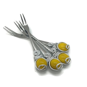 Wire Wrapped Cocktail Forks, Oyster Fork, Appetizer Forks, Olive Fork, Shrimp Fork, Pickle Fork, 4 Piece Set, Charcuterie tool