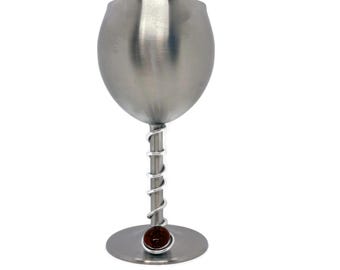 Stainless Steel Wine Glass with Anodized Wire and Cabochon Accent