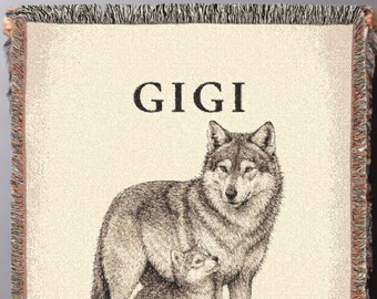 Manta Gigi personalizada con nombres de más de 6 niños / Manta tejida de la familia Wolf
