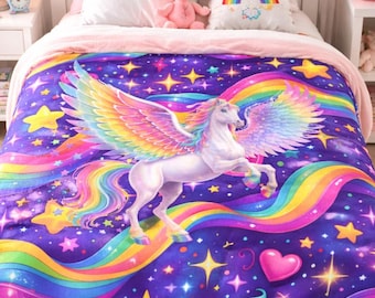 Manta de peluche de unicornio arcoíris personalizada / Manta mágica de los 90