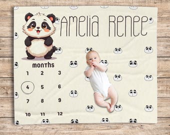 Manta personalizada para hitos de bebé, panda bebé, accesorio para fotos mensuales de bebé, regalo para recién nacido, manta de felpa de terciopelo para fotos del primer año.
