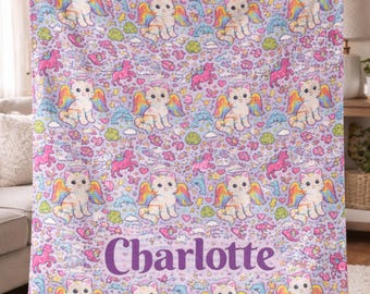 Retro Rainbow Plush Blanket, 90s Neon Animal Throw