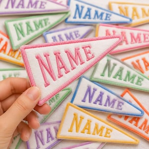 Custom Name Embroidered Pennant Flag Patch, Personalized School Spirit Iron On, Backpack Accessory, Backpack Tag for Kids, School Gift