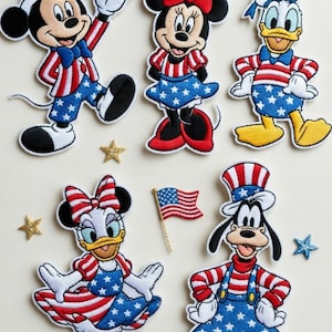 Parche bordado Mickey 250th USA, Disney 250 Years of Freedom para planchar en chaquetas, Dibujos animados patrióticos, Bandera de EE. UU. 1776-2026, Regalo para fans