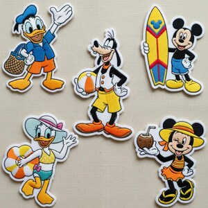 Mickey and Friends Summer Holiday Embroidered Patch, Mickey Minnie Donald Goofy Pluto Beach Iron On Patch, Disneyland Vacation Gift For Fan