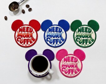 Embroidered Disney Mickey Coaster Mug, Minnie Donald Goofy Cartoon Character Coaster Patch, Office Decor Gift Ideas, Gift For Disney Fans