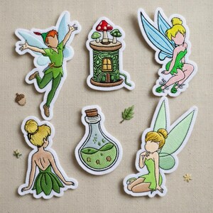 Tinker Bell Peter Pan Embroidered Patch, Disney Fairy Tales Iron On Jacket Backpack, Mushroom Axe Wand Disneyland Trip Gifts For Kids
