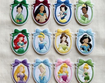 Disney Prinzessin Gestickter Aufnäher, Märchen, Cinderella Rapunzel Meerjungfrau Belle Tinker Bell Tiana Aufbügler Jacken, Hüte, Taschen, Geschenk für Sie