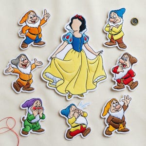 Snövit och de sju dvärgarna broderad lapp, prinsessslott, dvärg, önskebrunn, äpple, stryk-på, Disney Disney tecknad gåva för älskare