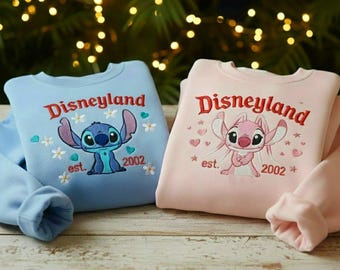 Disneyland Valentine Stitch och Angel Broderad Sweatshirt, Disney Par Matchande Tröja, Söt Alla hjärtans dag-present ESH7257-7258
