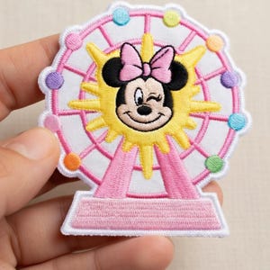 Toppa ricamata con la ruota panoramica di Minnie, Castello di Disneyland, parco a tema, regalo per i fan.