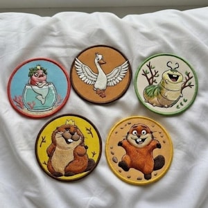 Embroidered Hoppers Characters 2026 Patch, King George Mabel Tom Lizard Fish Queen Henry Bear Iron On Jackets, Uniforms, Cartoon Movie Gift