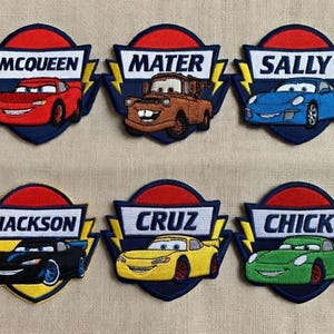 Disney Cars Mc Queen Embroidered Patch, Sally Jackson Mater Radiator Springs Piston Cup Iron On Jackets, Hats, Bags, Uniforms, Gift For Him