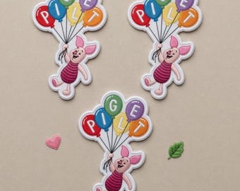 Piglet Balloon Embroidered Patch, Winnie the Pooh Eeyore Tigger Piglet Iron On Patch, Disneyland Gift For Kids
