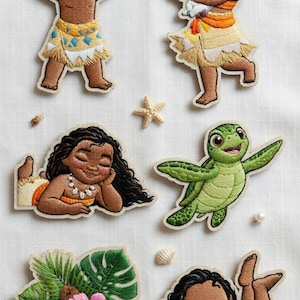 Écusson brodé Princesse Disney Moana, coeur Maui Hei Hei Pua, crochet Te Fiti, chaîne thermocollante, cadeaux de voyage Conte de fées à Disneyland pour les enfants