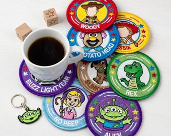 Disney Pixar Toy Story Embroidered Coaster Mug, Woody Buzz Mr Potato Alien Lotso Dinosaur Coaster Patch, Office Decor Gift For Fans