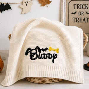 Personalized Pluto Halloween Embroidered Knit Baby Blanket, Custom Disney Mickey Throw, Spooky Disney Nursery Blanket, Baby Shower Gift