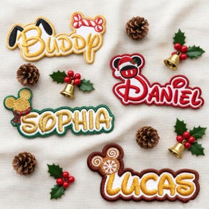 Anpassad Disney julbroderad lapp, personlig Mickey Minnie Daisy Donald Pluto Goofy julsäsong stryk-på lapp, Disney fangåva