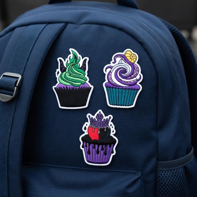 Naszywka haftowana z babeczkami złoczyńców Disneya, naszywka z owocami Zła Królowa Ursula, naszywka z motywem Mrocznej Królowej, prezent dla miłośnika jedzenia Disneya zdjęcie 5