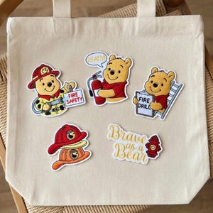 刺繍入り消防士のプーさんパッチ、くまのプーさんキャリアアイロン接着ジャケット、プーさんハニー、漫画キャラクター、ディズニーランド映画ギフト