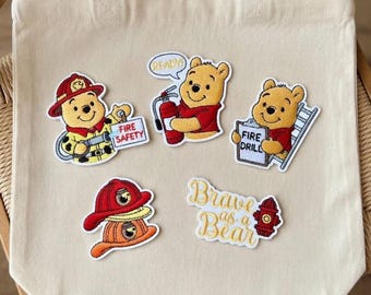 Embroidered Firefighter Pooh Patch, Winnie The Pooh Career Iron On Jackets, Pooh Honey, Cartoon Character, Disneyland Movie Gift