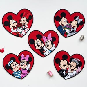 Disney Mickey Minnie Heart Embroidered Patch, Disneyland Couple Mouse Donald Daisy Sew On Jackets, Uniforms, Mickey And Friends Patch Gift