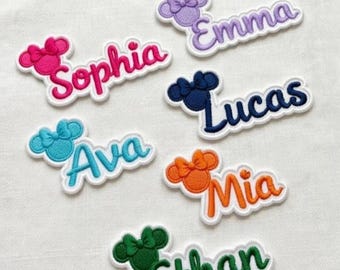 Naszywka z haftowanym imieniem Disney Minnie, spersonalizowane naszywki z imieniem Disneyworld do prasowania, kurtki, czapki, torby, mundurki, prezent dla niej