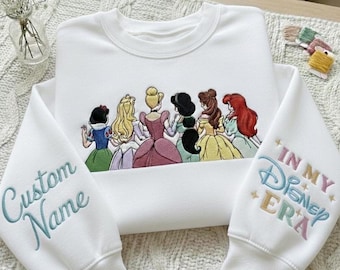 Sudadera bordada de princesas Disney, camiseta a juego de Magical Land, Rapunzel Enredada con estampado floral de Blancanieves, regalo para ella