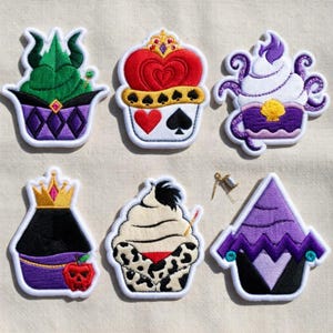 Disney Villains Cupcakes Embroidered Patch, Dark Queen Cartoon Iron On, Maleficent Ursula Evil Queen Fruit Patch, Disney Food Lover Gift