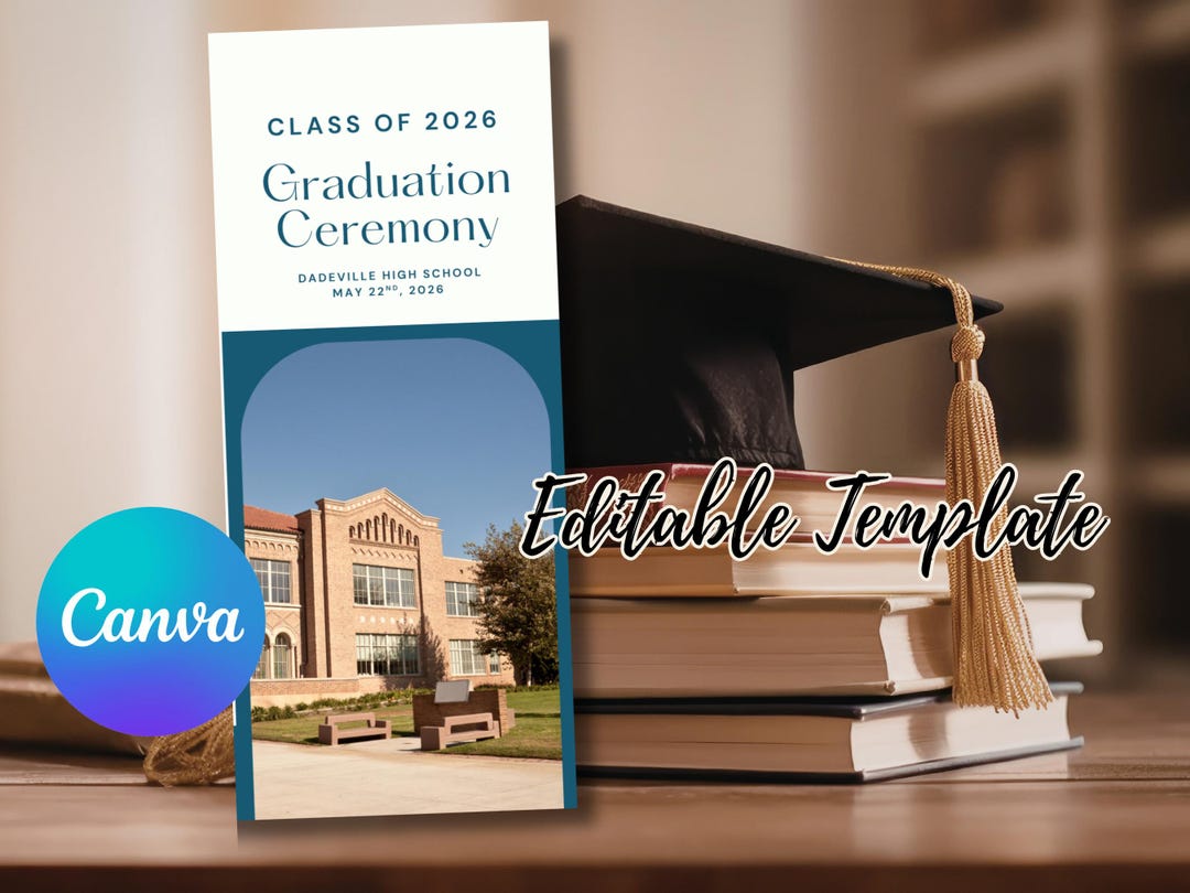 High School Graduation Program Template Canva, Tri-fold Graduation ...