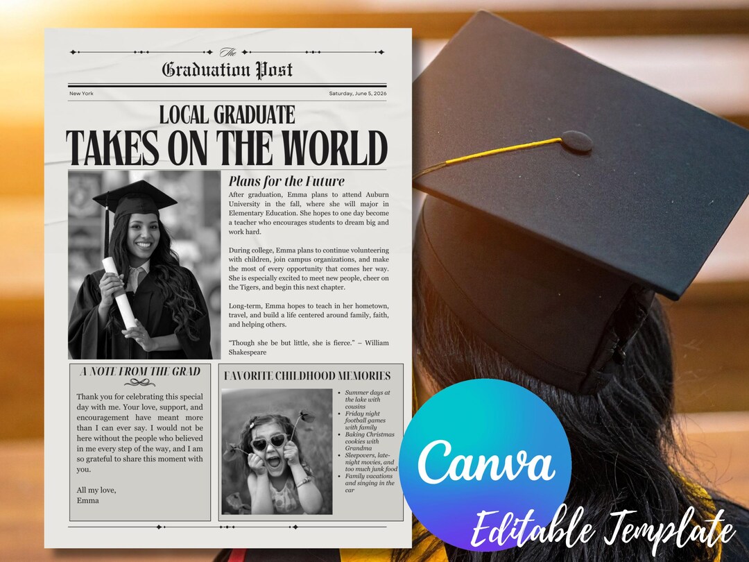 Graduation Media Guide Graduation Newspaper Template, Graduation Program Canva Template ...