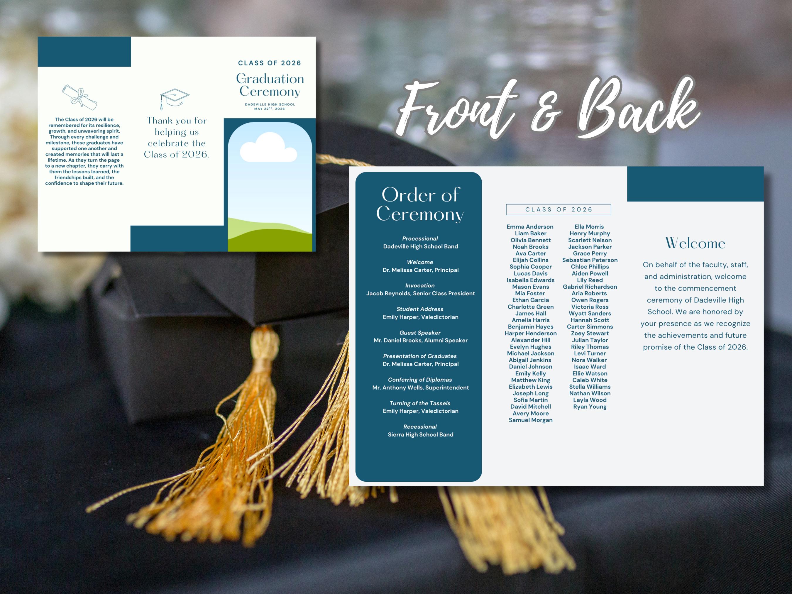High School Graduation Program Template Canva, Tri-fold Graduation ...