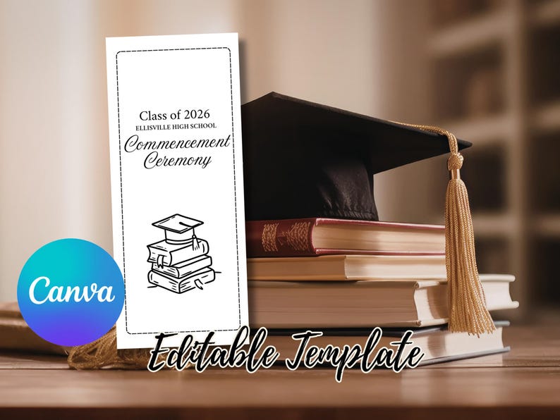 High School Graduation Program Template Canva, Black and White, Tri ...