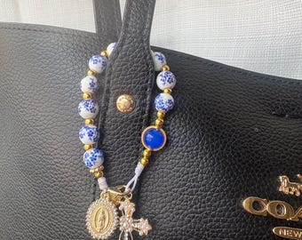 Blue Floral Marion handmade One decade rosary bag charm
