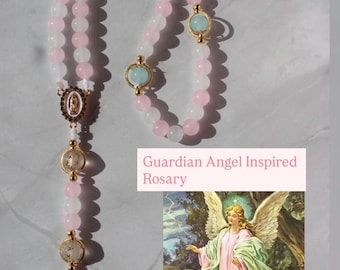 Guardian Angel Inspired Rosary : Handmade glass bead Catholic rosary