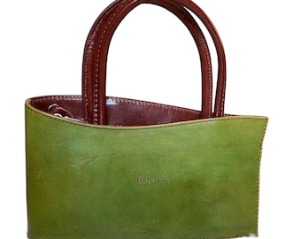 Vtg Barberini’s Firenze Italian Leather Handbag Olive Green Y2K Missing Strap