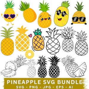 Paquete de archivos SVG de piña, archivos de corte de frutas tropicales (descarga digital)