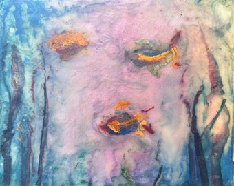 Encaustic Painting  beeswax wax canvas on wood panel ecofriendly wall art.