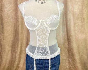 Vintage Victoria's Secret Corset 80s Gold Label Lace Bustier Top Mesh Coquette